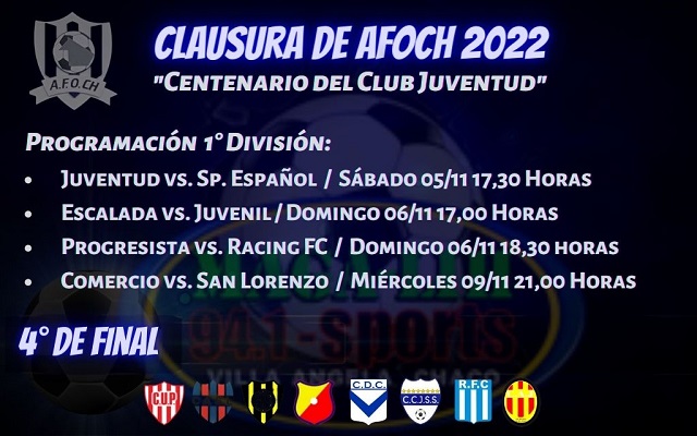 Afoch - Después de tantos idas y vueltas, este finde se juegan los cuartos de final de 1° división