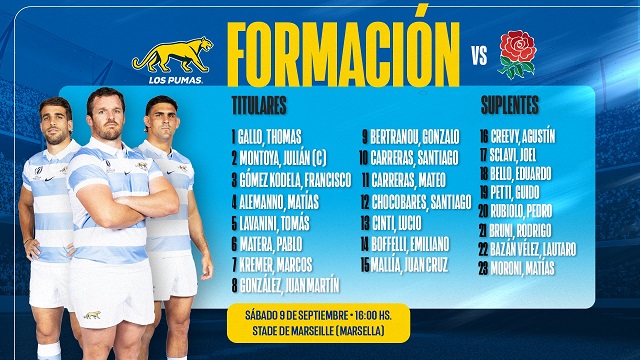 La formación de Los Pumas para enfrentar a Inglaterra en el debut del Mundial de Francia 2023